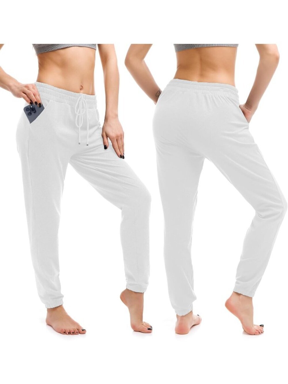 Women's White Imported Breathable Adjustable Drawstring Sweatpants - Picture 2 of 7